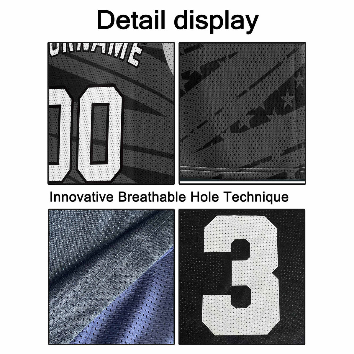 Custom Multi-Gray & Black Star-Stripe Pattern Basketball Jersey - Personalized Team Name, Number & LOGO | Vosoli