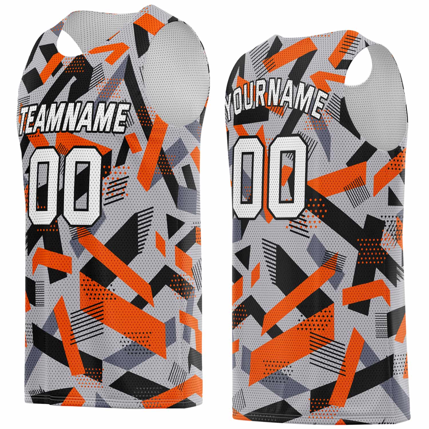 Custom Gray, Orange & Black Abstract Pattern Basketball Jersey - Personalized Team Name, Number & LOGO | Vosoli