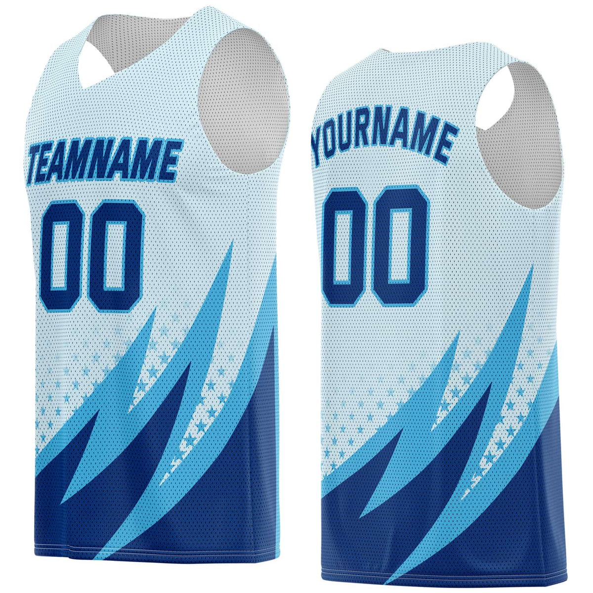 Custom Multi-Light Blue &amp; Navy Lightning-Star Pattern Basketball Jersey - Personalized Team Name, Number &amp; LOGO | Vosoli
