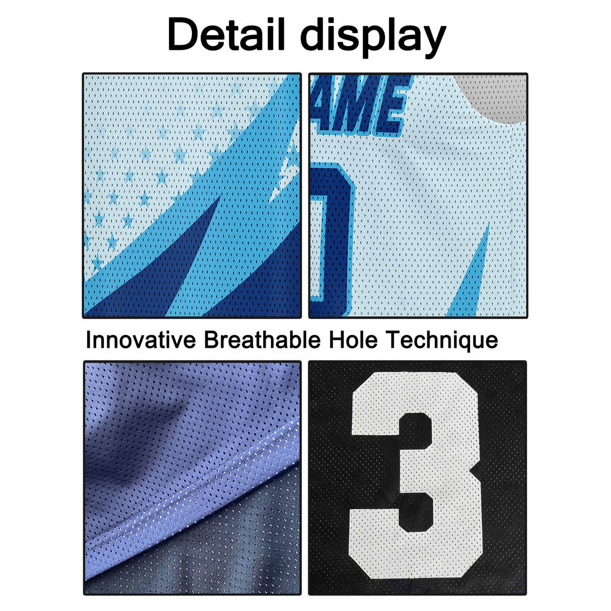 Custom Multi-Light Blue & Navy Lightning-Star Pattern Basketball Jersey - Personalized Team Name, Number & LOGO | Vosoli