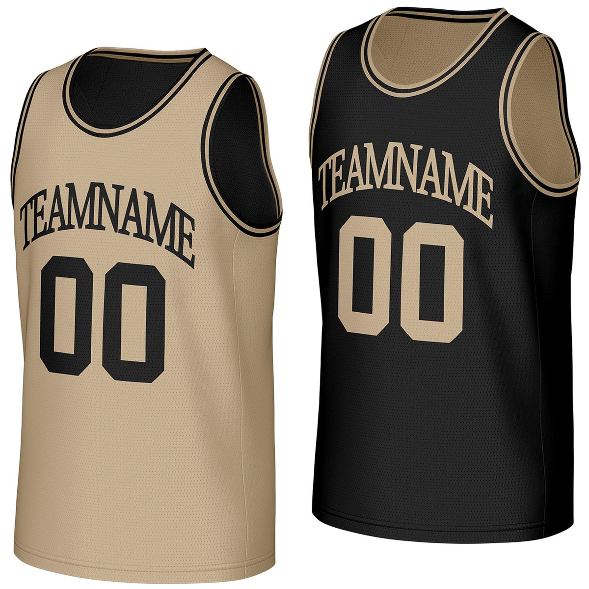 lightweight athletic basketball jerseys khaki black reversible by Vosoli, personalized team name, number &amp; logo, breathable mesh dual sided basketball jersey for team games