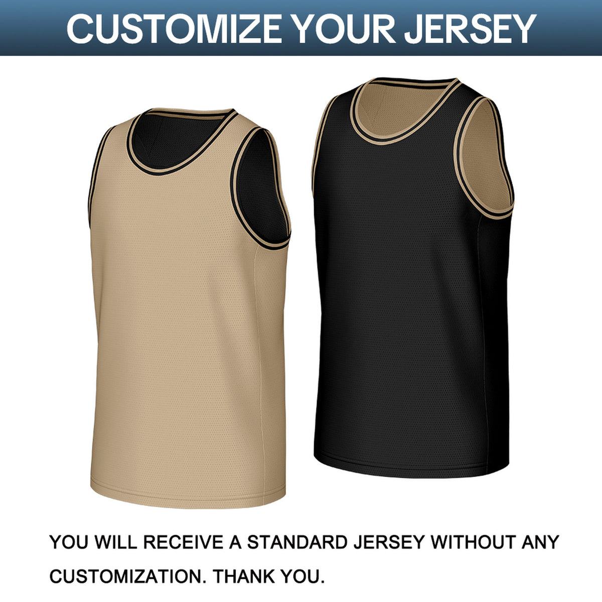 Custom Khaki & Black Reversible Basketball Jersey | Personalized Sleeveless Mesh Jersey for Adult Youth
