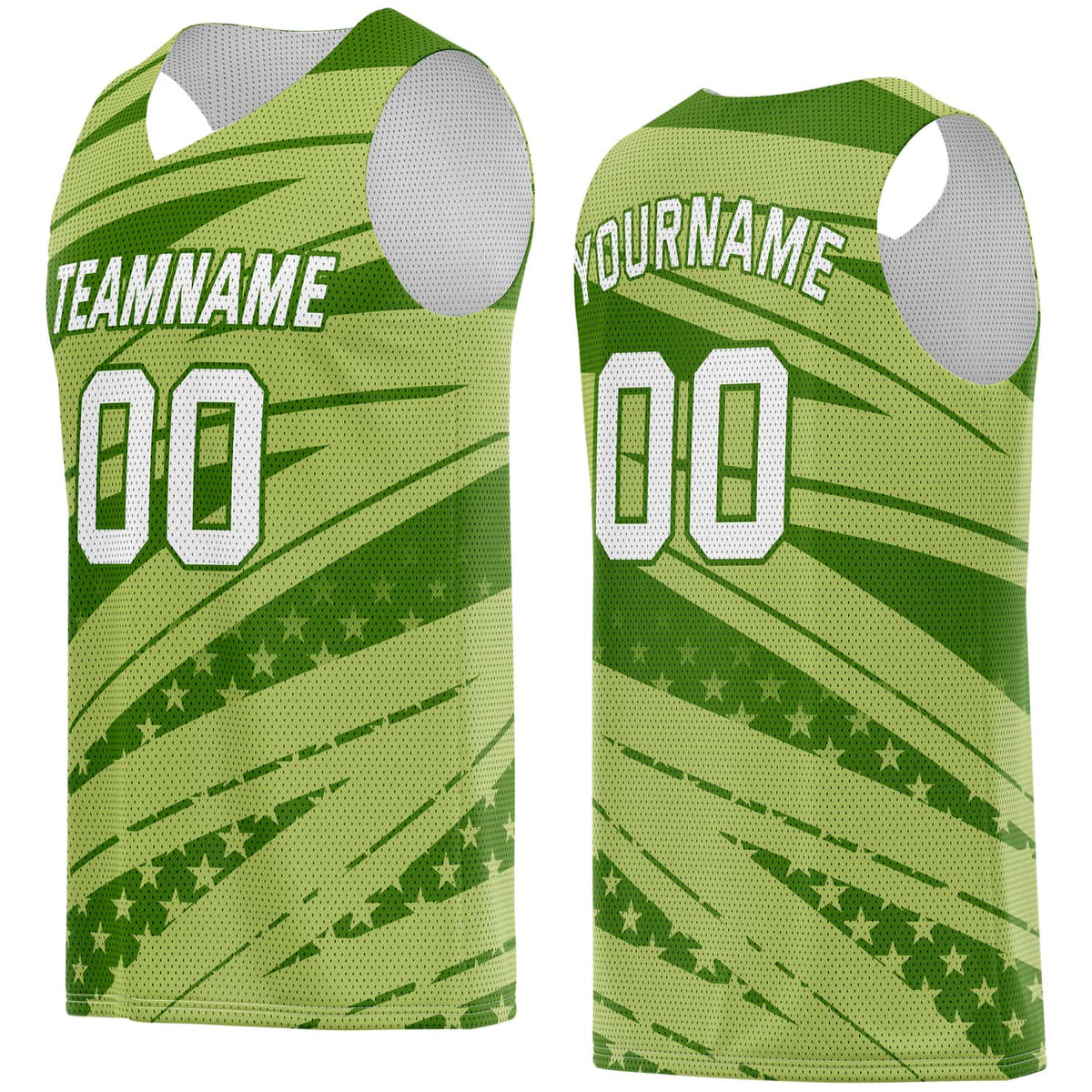 Custom Lime Green Star-Stripe Pattern Basketball Jersey - Personalized Team Name, Number &amp; LOGO | Vosoli