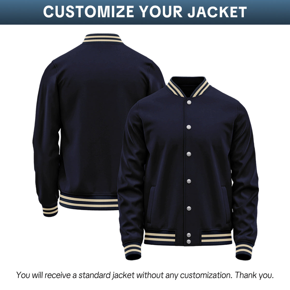 Custom Navy Varsity Jacket | Personalized Baseball Bomber with Name, Number & Logo