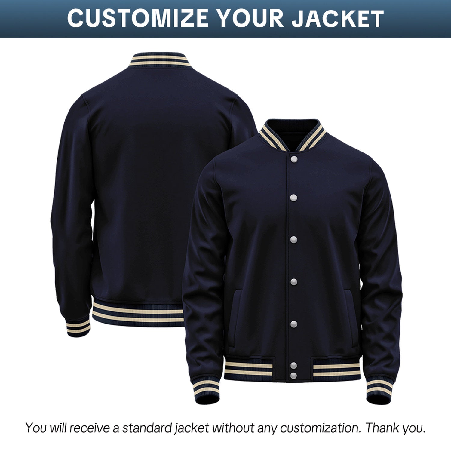 Custom Navy Varsity Jacket | Personalized Baseball Bomber with Name, Number & Logo