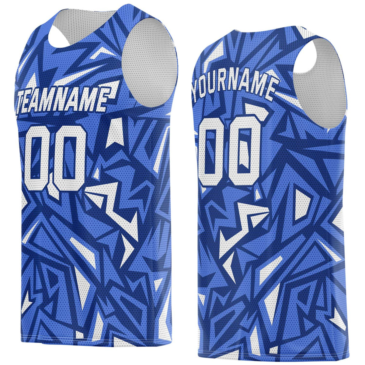 Custom Multi-Blue &amp; White Geo Pattern Basketball Jersey - Personalized Team Name, Number &amp; LOGO | Vosoli