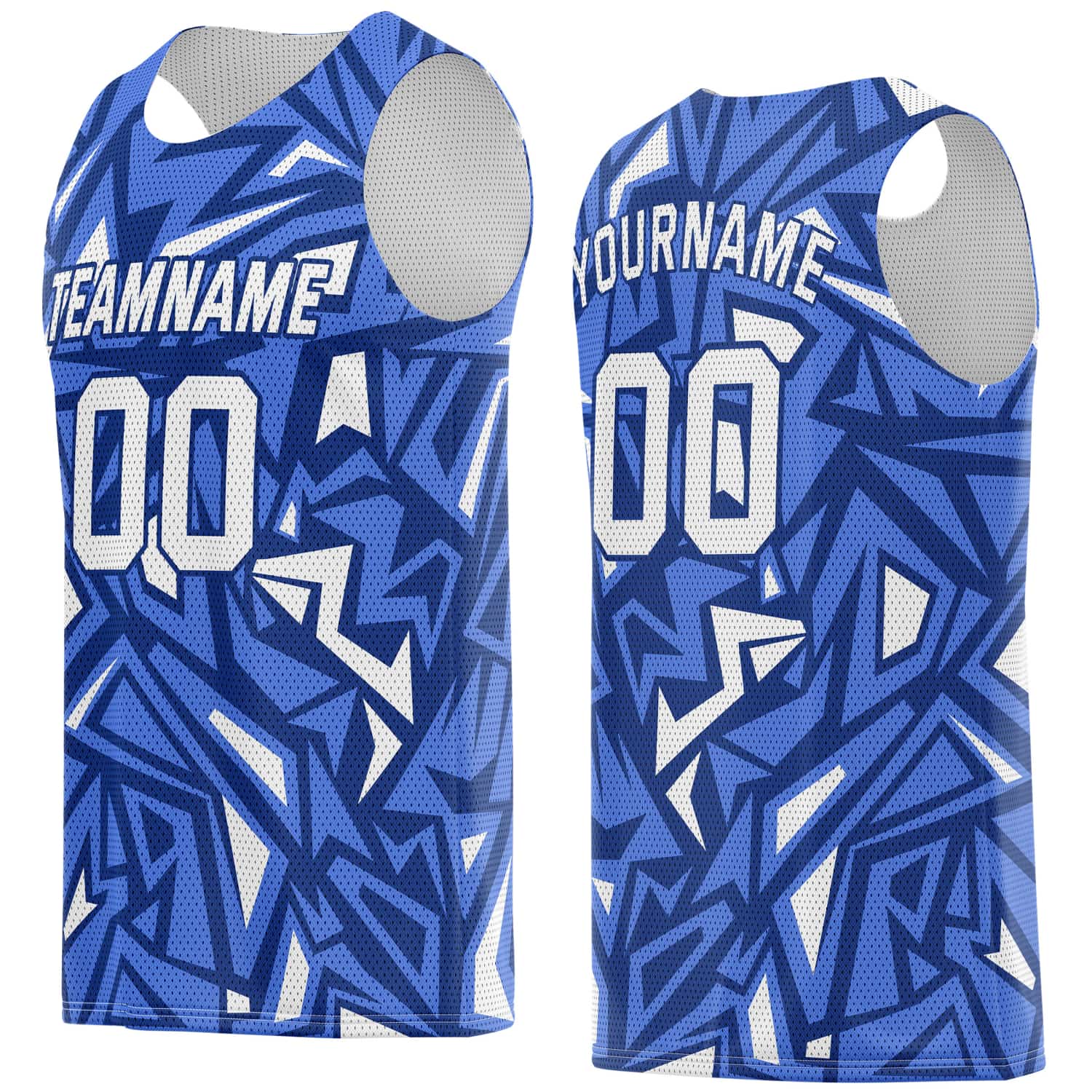 Custom Multi-Blue & White Geo Pattern Basketball Jersey - Personalized Team Name, Number & LOGO | Vosoli