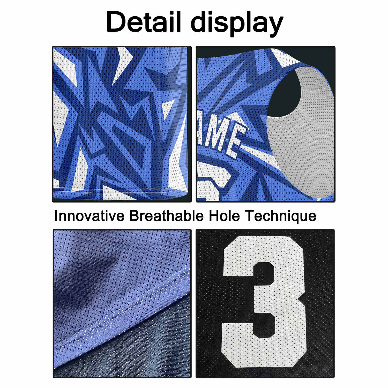 Custom Multi-Blue & White Geo Pattern Basketball Jersey - Personalized Team Name, Number & LOGO | Vosoli