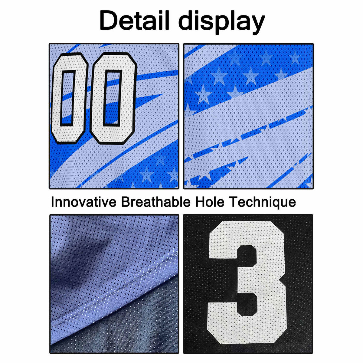 Custom Multi-Blue & White Star-Stripe Pattern Basketball Jersey - Personalized Team Name, Number & LOGO | Vosoli