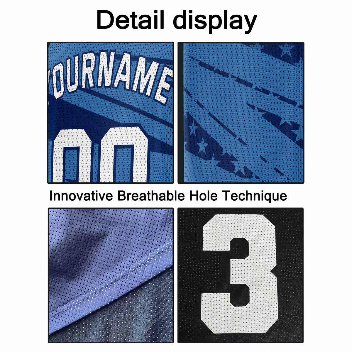 Custom Multi-Navy Blue Star-Stripe Pattern Basketball Jersey - Personalized Team Name, Number & LOGO | Vosoli