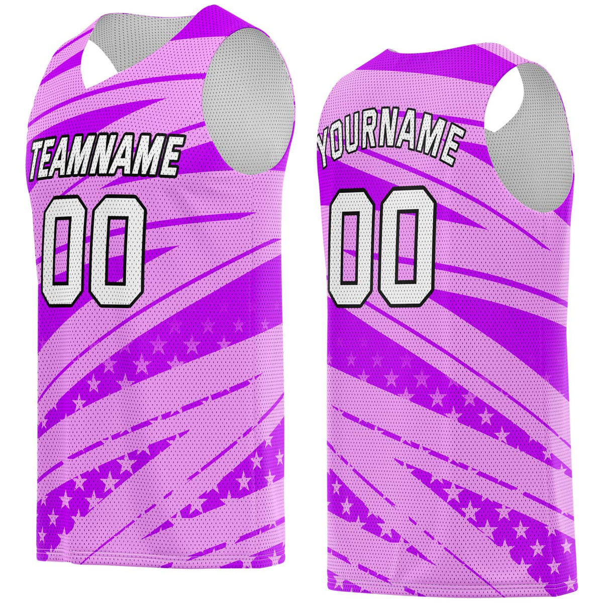 Custom Multi-Pink &amp; Purple Star-Stripe Pattern Basketball Jersey - Personalized Team Name, Number &amp; LOGO | Vosoli