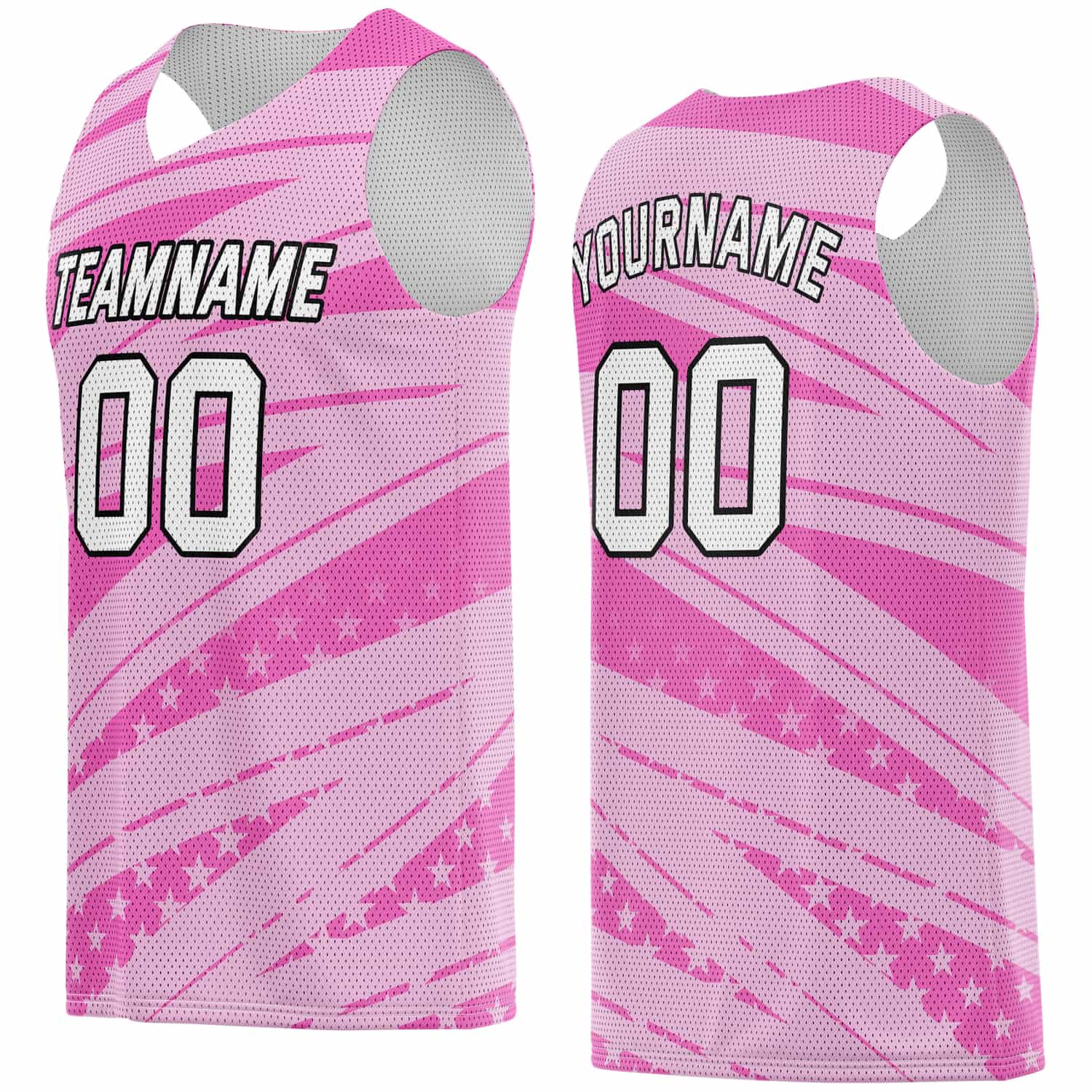 Custom Multi-Pink Star-Stripe Pattern Basketball Jersey - Personalized Team Name, Number & LOGO | Vosoli