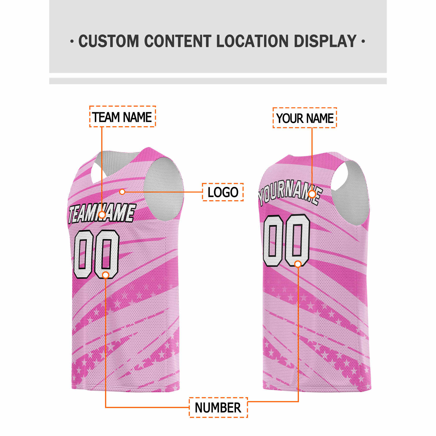 Custom Multi-Pink Star-Stripe Pattern Basketball Jersey - Personalized Team Name, Number & LOGO | Vosoli