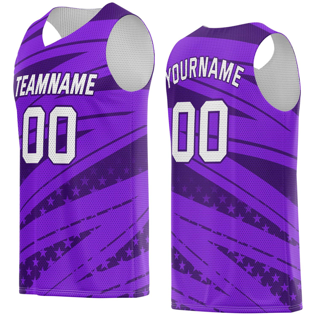 Custom Multi-Tone Purple Star-Stripe Pattern Basketball Jersey - Personalized Team Name, Number &amp; LOGO | Vosoli