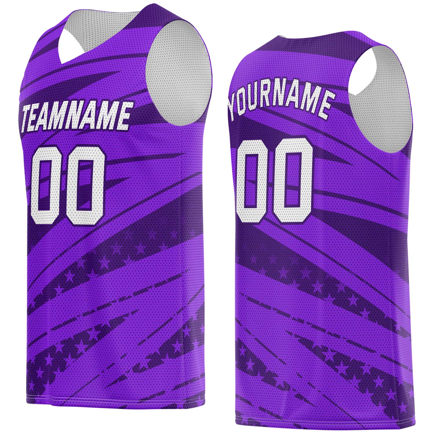 Custom Multi-Tone Purple Star-Stripe Pattern Basketball Jersey - Personalized Team Name, Number & LOGO | Vosoli