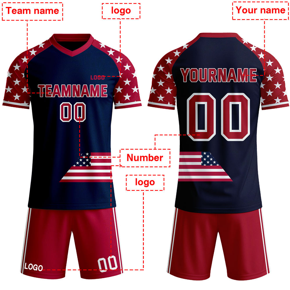 Elite Custom Soccer Jersey - Patriotic Navy & Red Stars Personalized Team Kit
