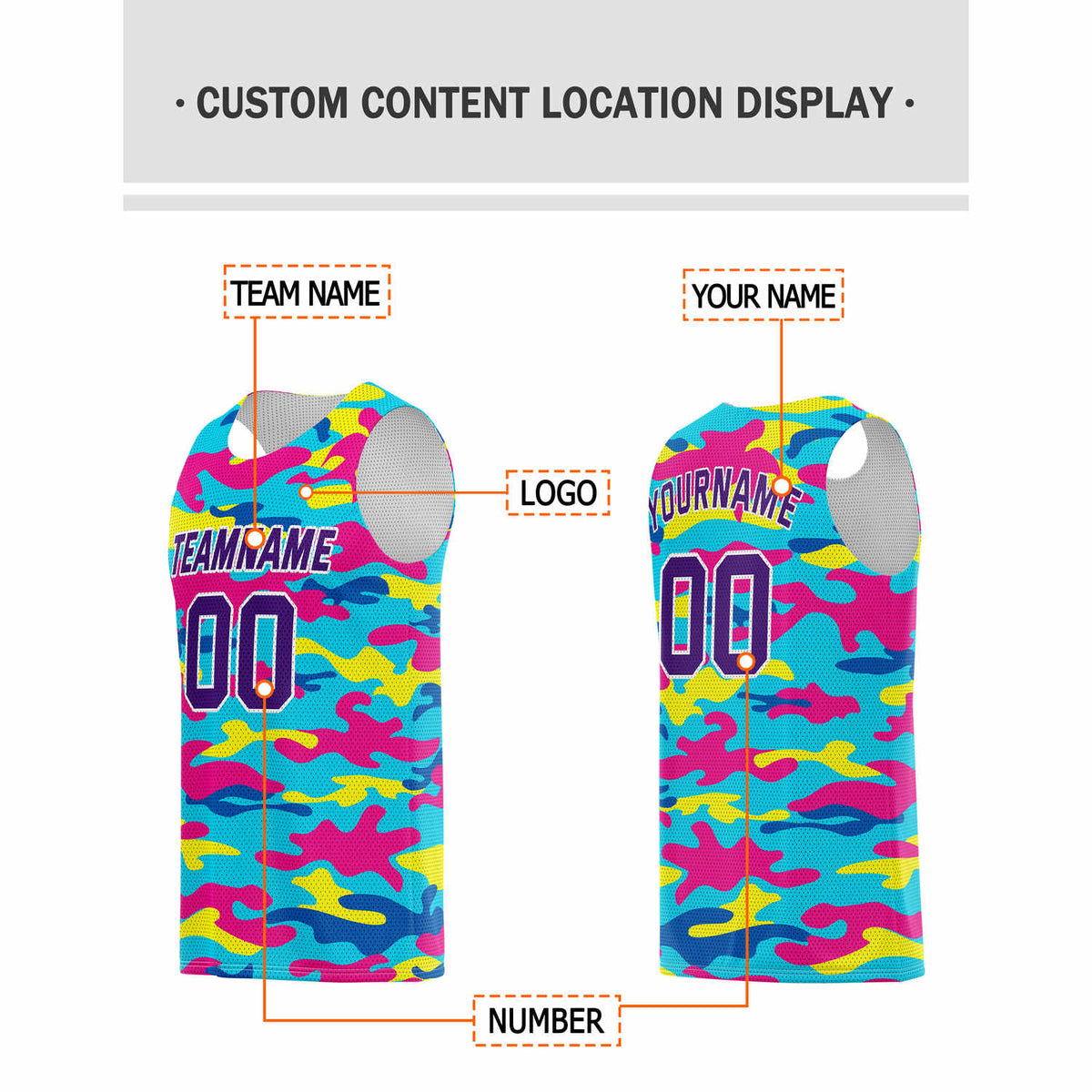 Custom Neon Camo Basketball Jersey - Personalized Team Name, Number & LOGO | Vosoli