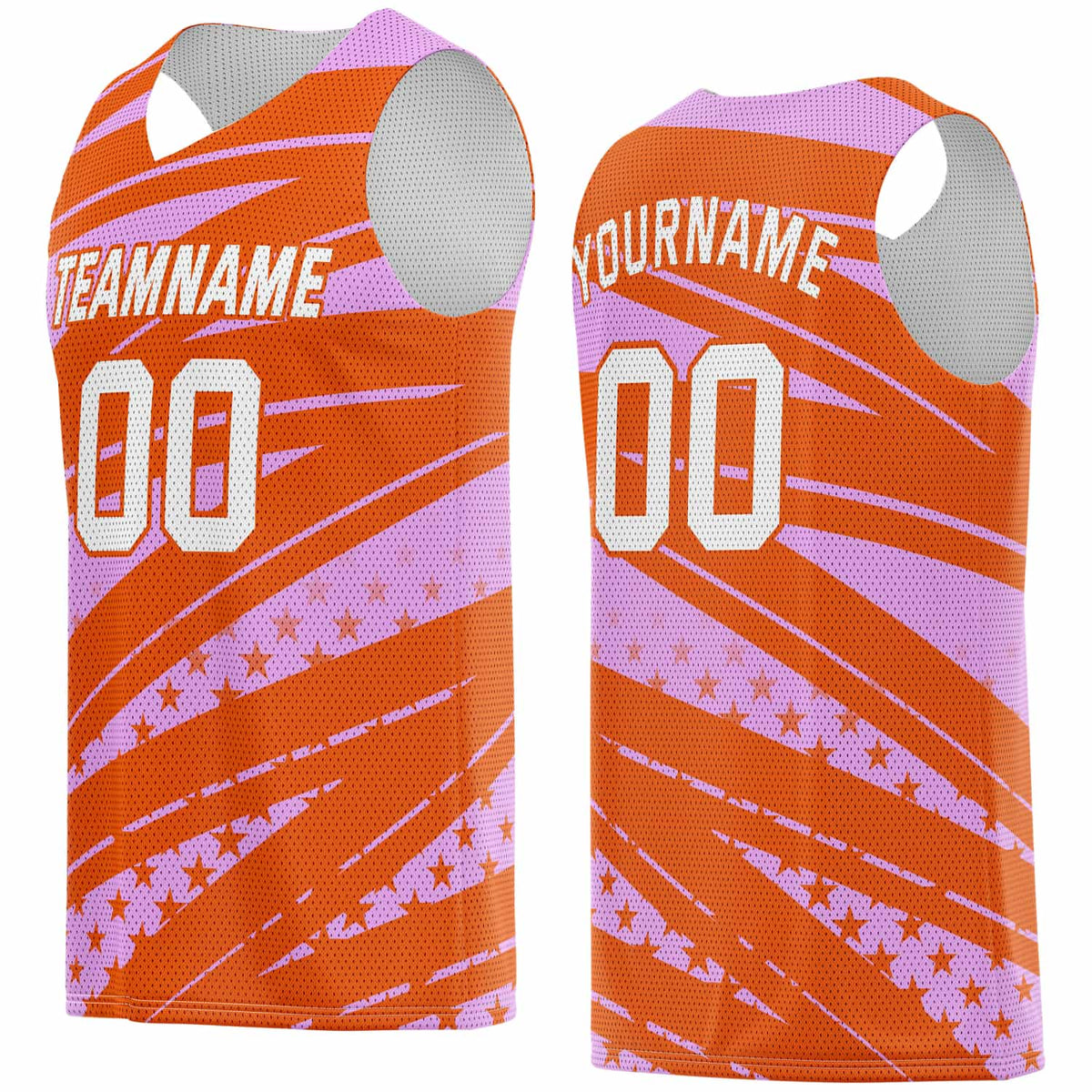 Custom Orange &amp; Pink Star-Stripe Pattern Basketball Jersey - Personalized Team Name, Number &amp; LOGO | Vosoli