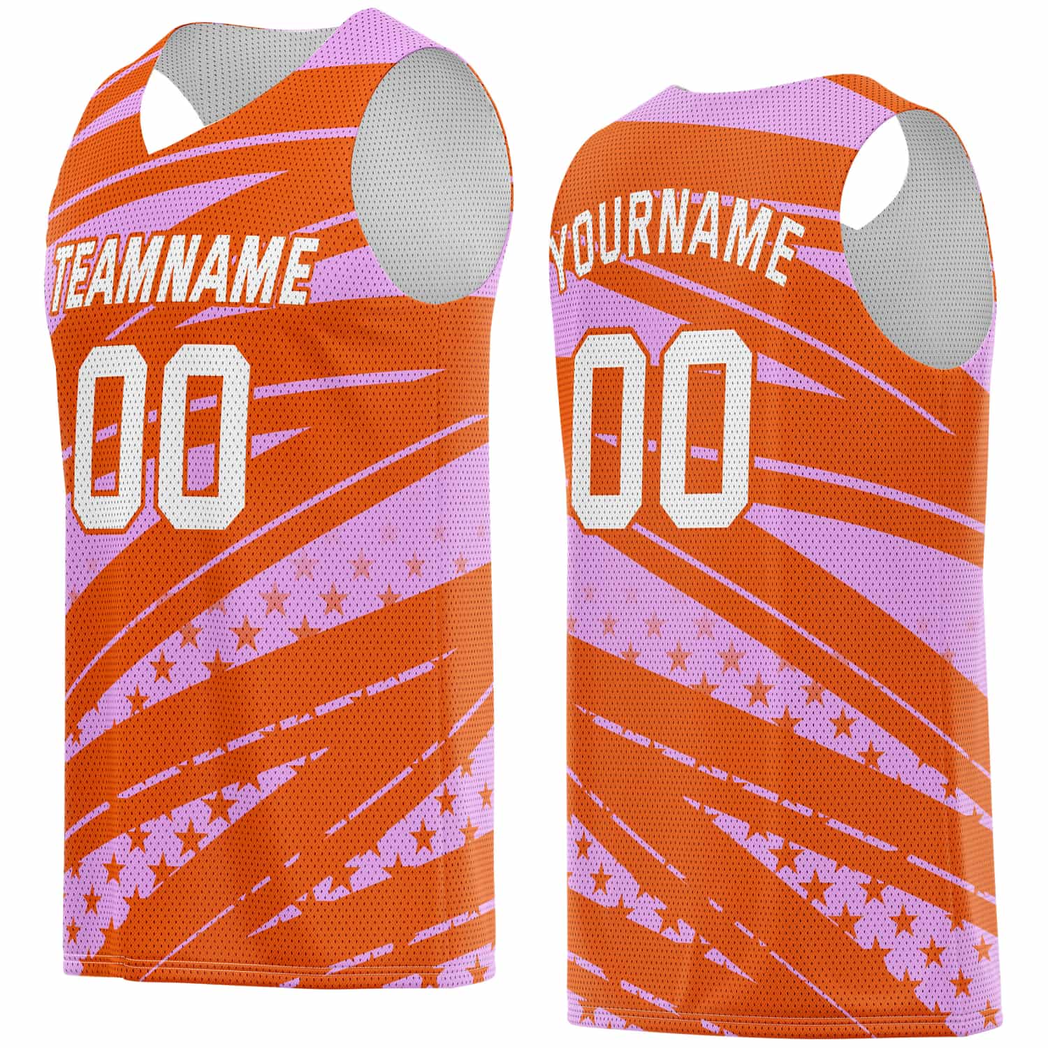 Custom Orange & Pink Star-Stripe Pattern Basketball Jersey - Personalized Team Name, Number & LOGO | Vosoli