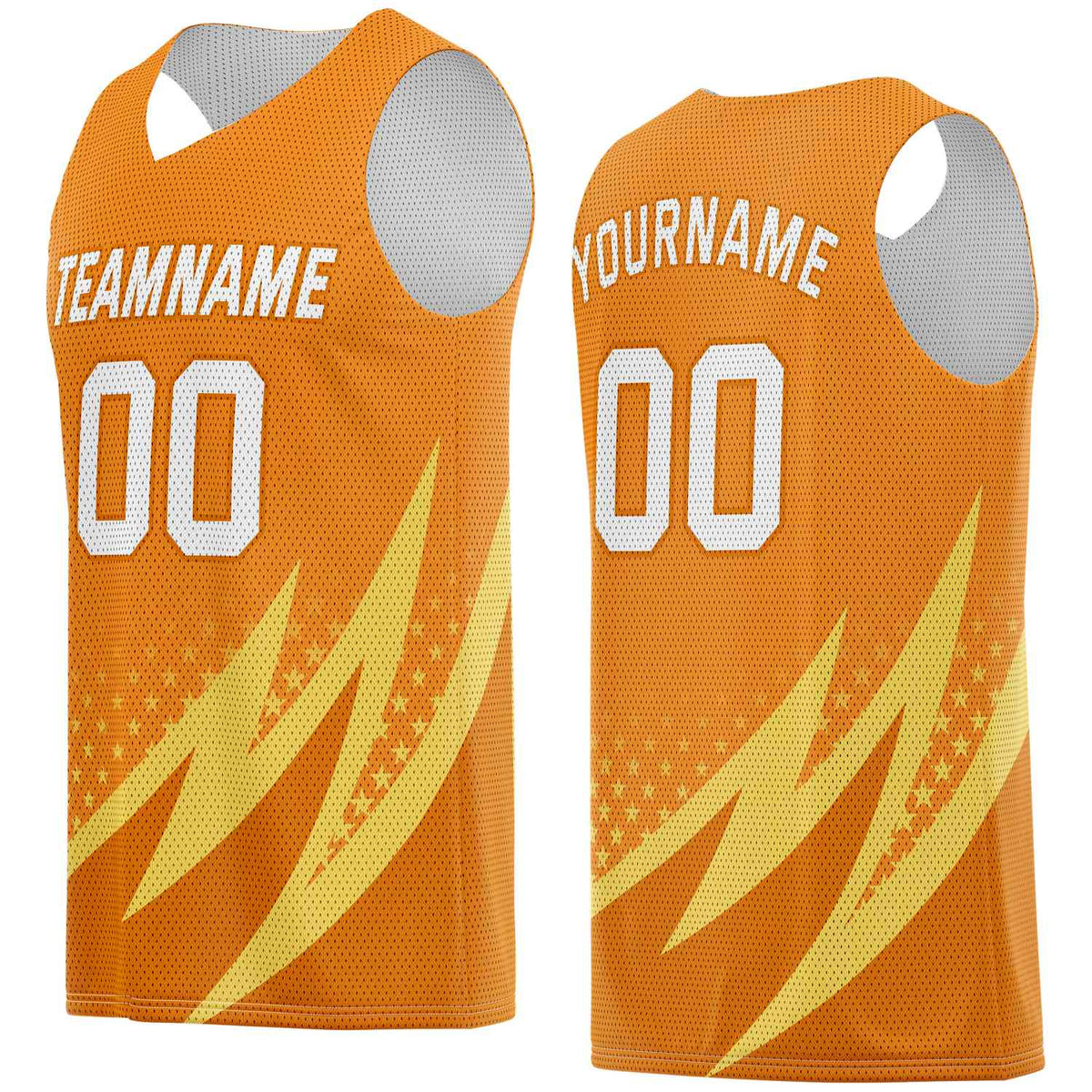 Custom Orange &amp; Yellow Lightning-Star Pattern Basketball Jersey - Personalized Team Name, Number &amp; LOGO | Vosoli