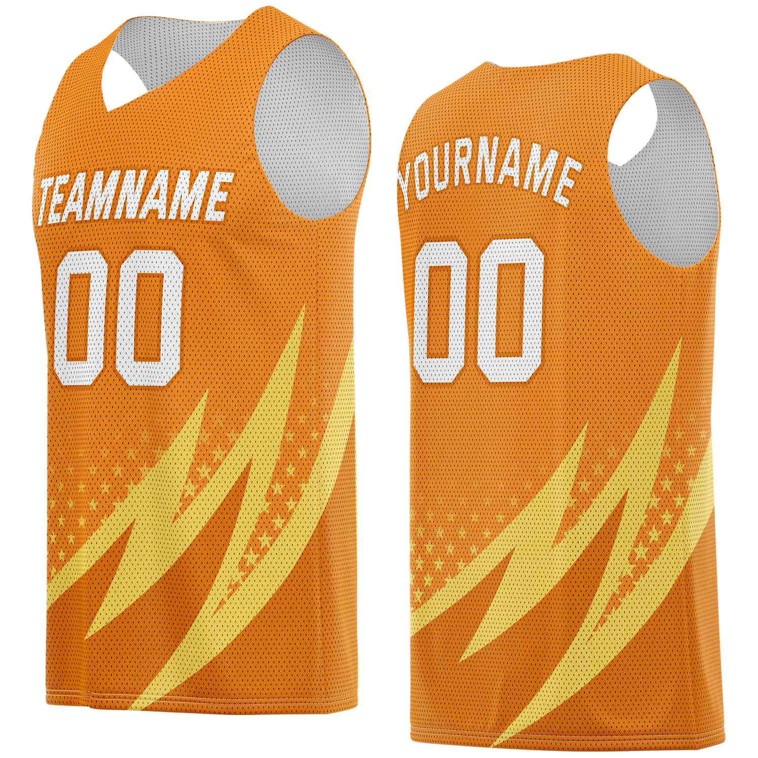 Custom Orange & Yellow Lightning-Star Pattern Basketball Jersey - Personalized Team Name, Number & LOGO | Vosoli