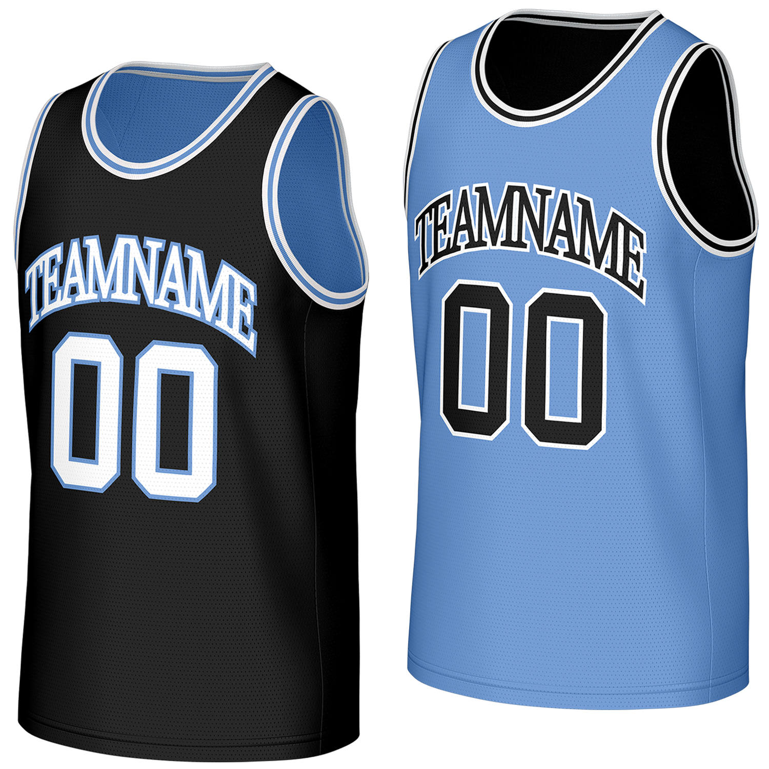 order 1 custom basketball jersey black lightblue reversible by Vosoli, personalized team name, number & logo, breathable mesh dual sided basketball jersey for team games
