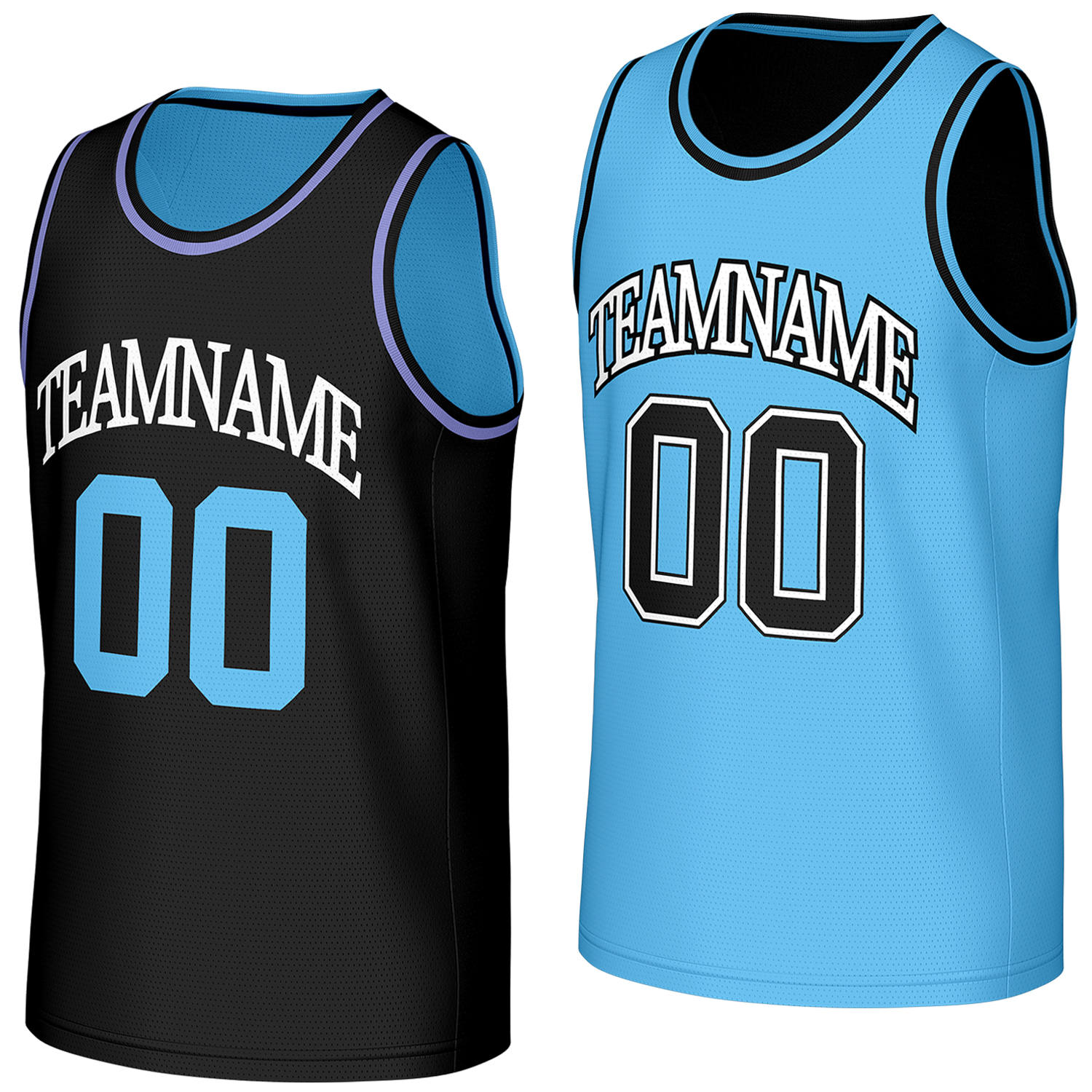 order 1 custom basketball jersey black lightblue reversible by Vosoli, personalized team name, number & logo, breathable mesh dual sided basketball jersey for team games