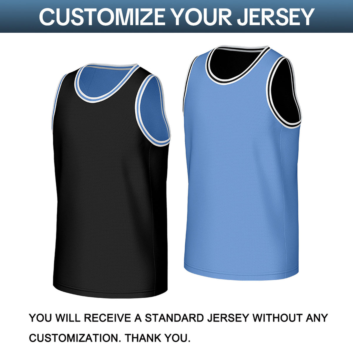 Custom Black & Light Blue Reversible Basketball Jersey | Personalized Sleeveless Mesh Jersey for Men Women Youth