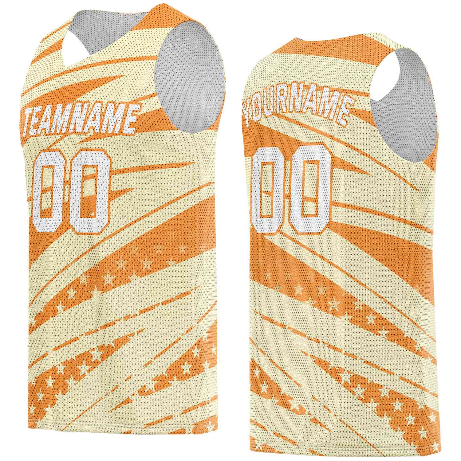 Custom Peach & Orange Star-Stripe Pattern Basketball Jersey - Personalized Team Name, Number & LOGO | Vosoli