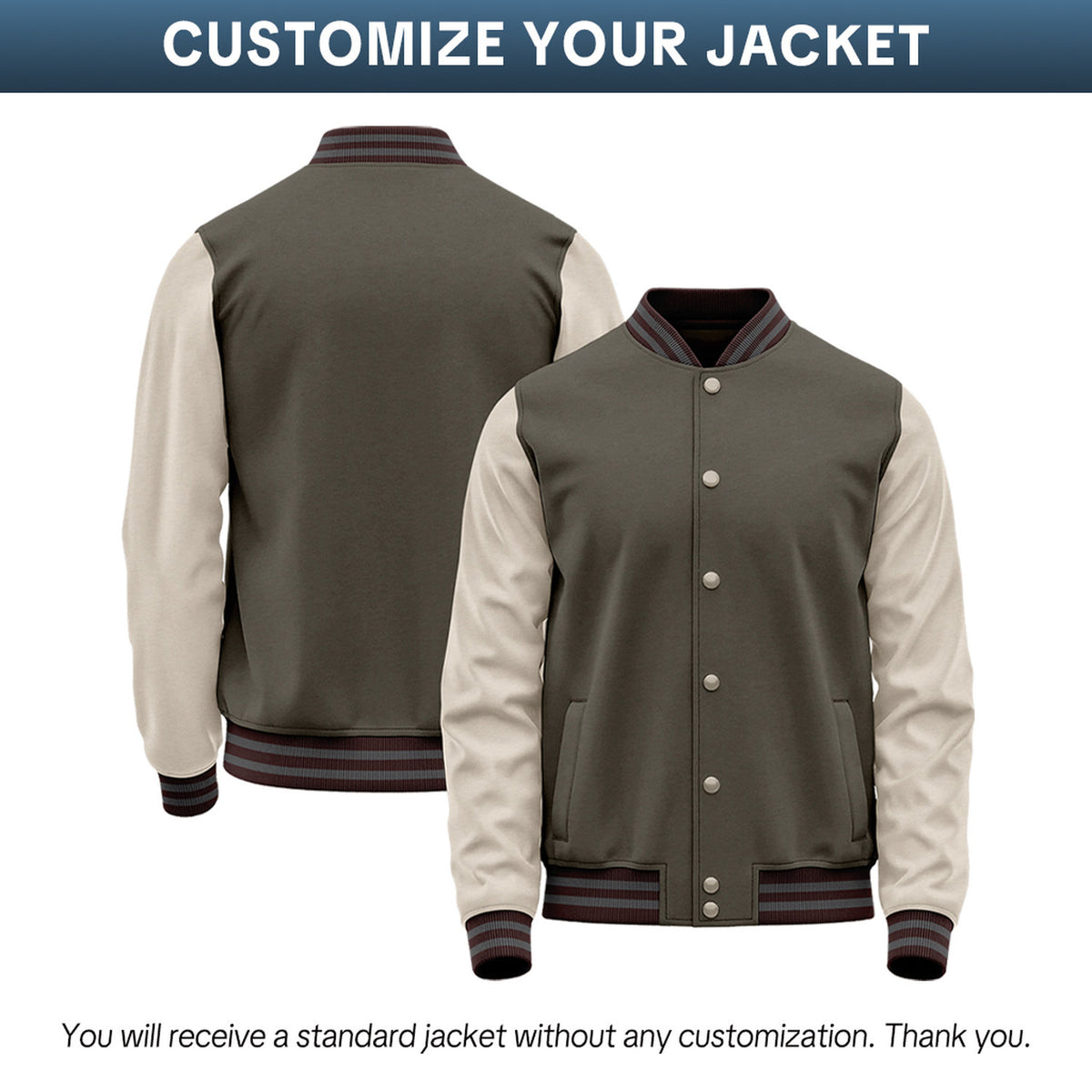 Custom Olive Green & Cream Two-Tone Varsity Jacket | Personalized Baseball Bomber with Name, Number & Logo