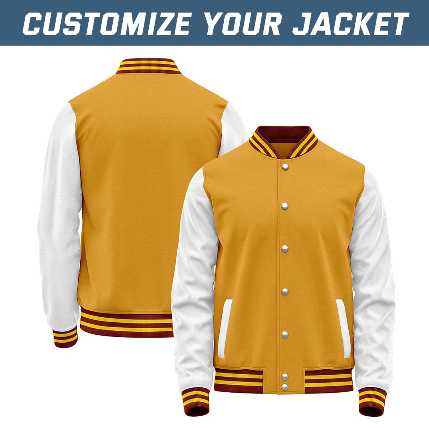 Custom Gold & White Baseball Bomber Jacket | Retro Collegiate Varsity & Letterman