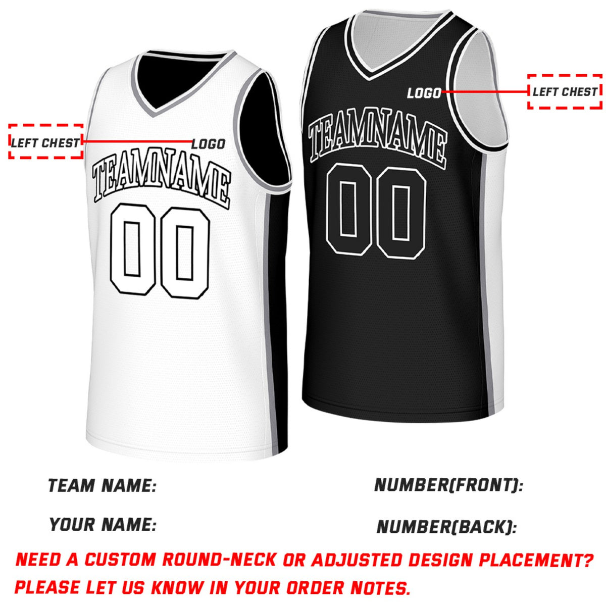 Custom White & Black Reversible Basketball Jersey | Personalized Team Jerseys with Name Number Logo