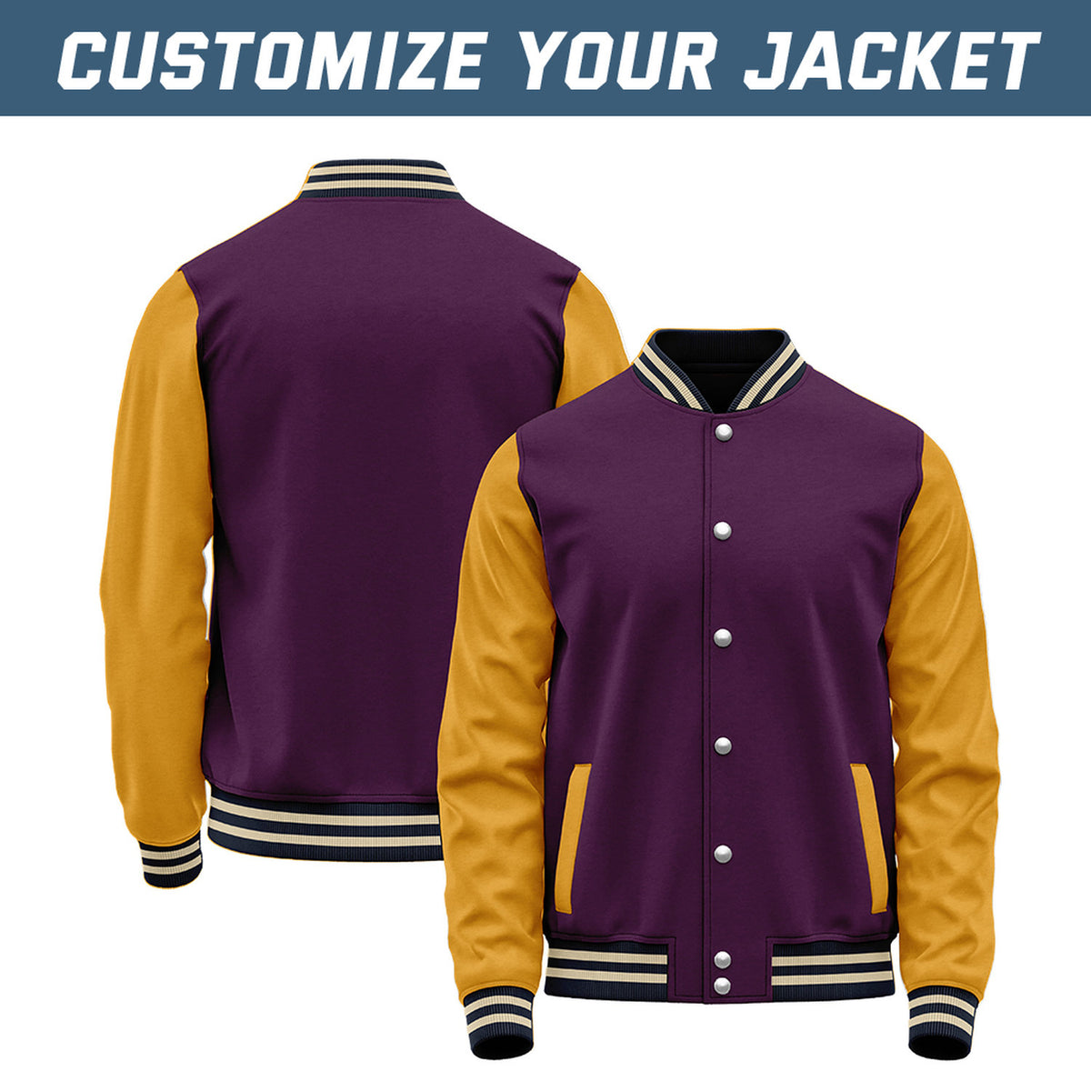 Custom Purple & Gold Baseball Bomber Jacket | Retro Collegiate Varsity & Letterman