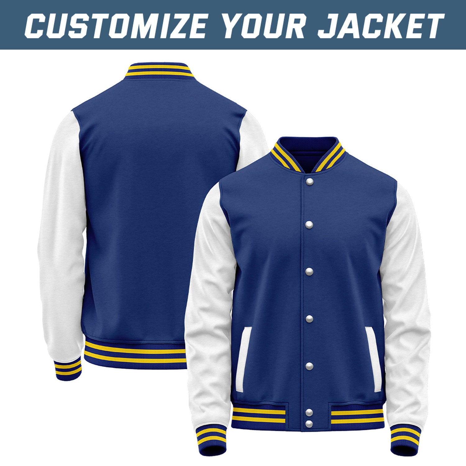 Custom Royal Blue & White Baseball Bomber Jacket | Retro Collegiate Varsity & Letterman