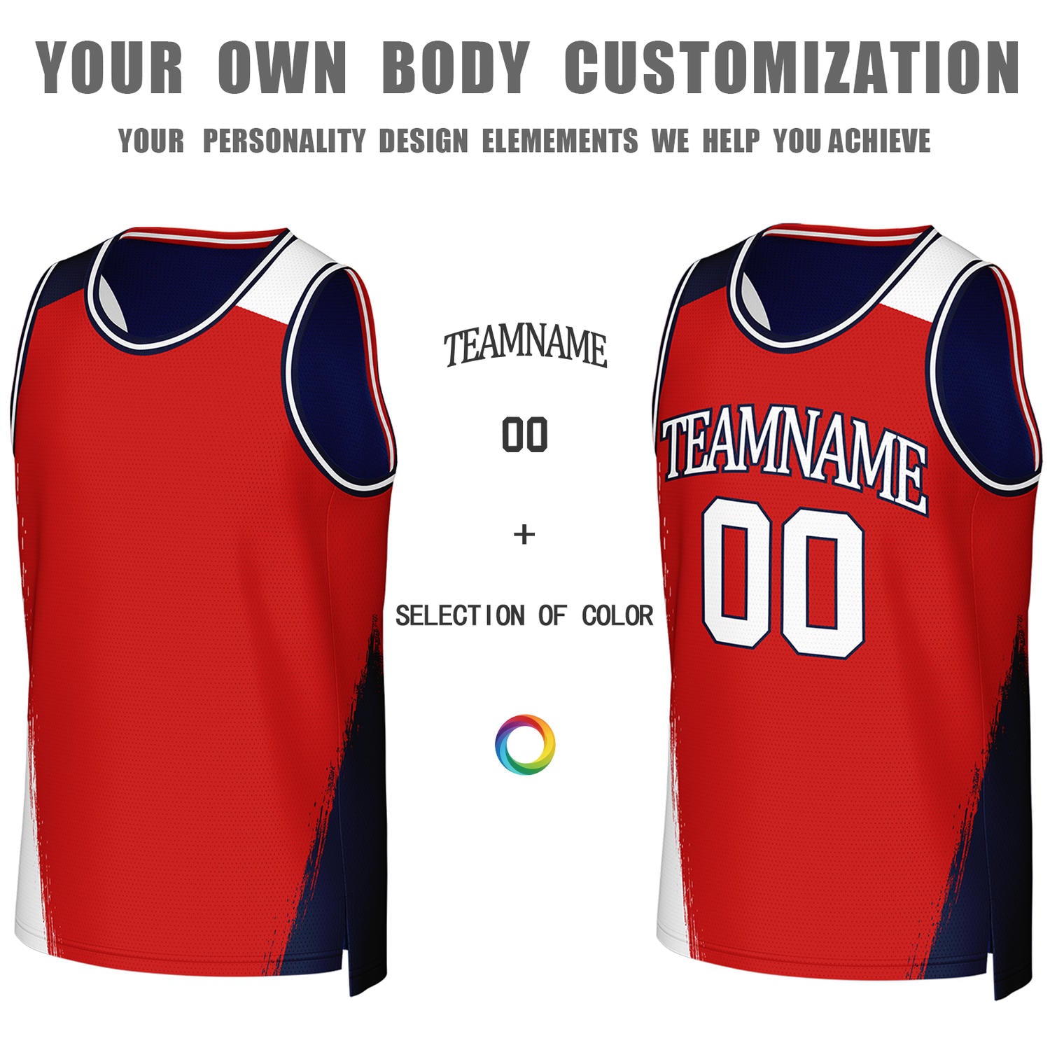 Custom Red & Navy Brush Stroke Reversible Basketball Jersey | Personalized Team Uniforms for Adult & Youth