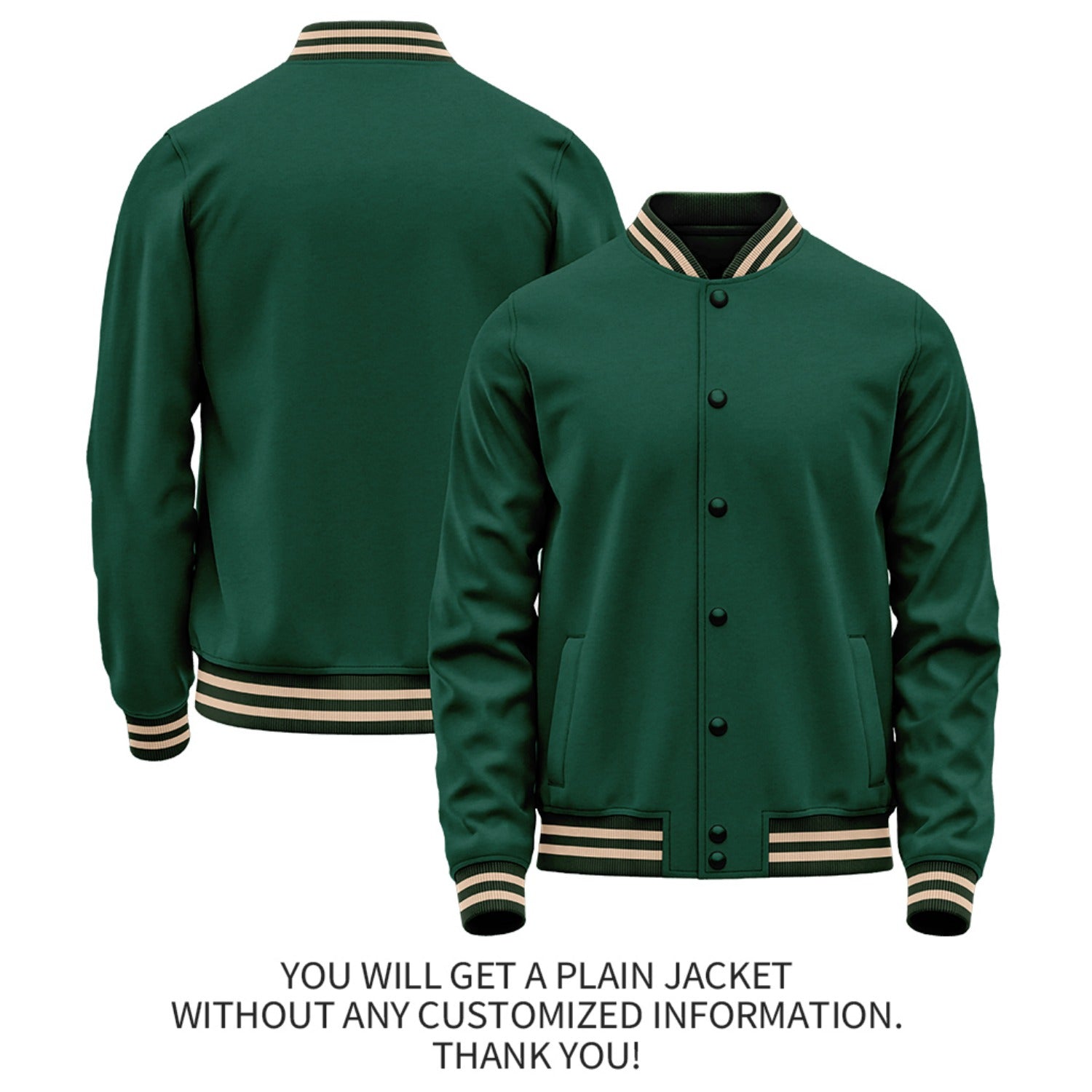 Custom Green Jacket Personalized Team Name Number Letterman Bomber for Adult & Youth