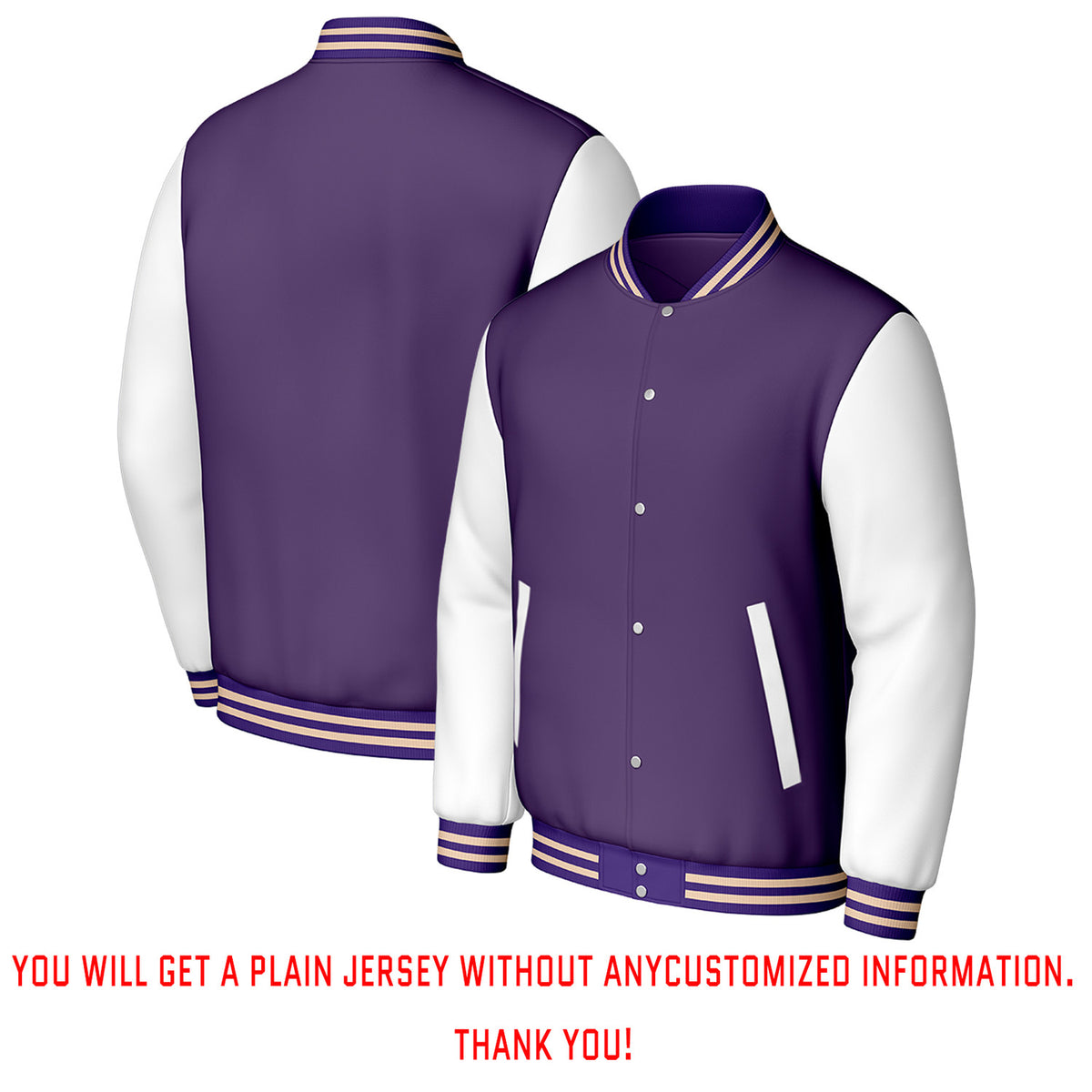 Custom Purple & White Varsity Baseball Jacket | Personalized Letterman Baseball Bomber for Adult & Youth