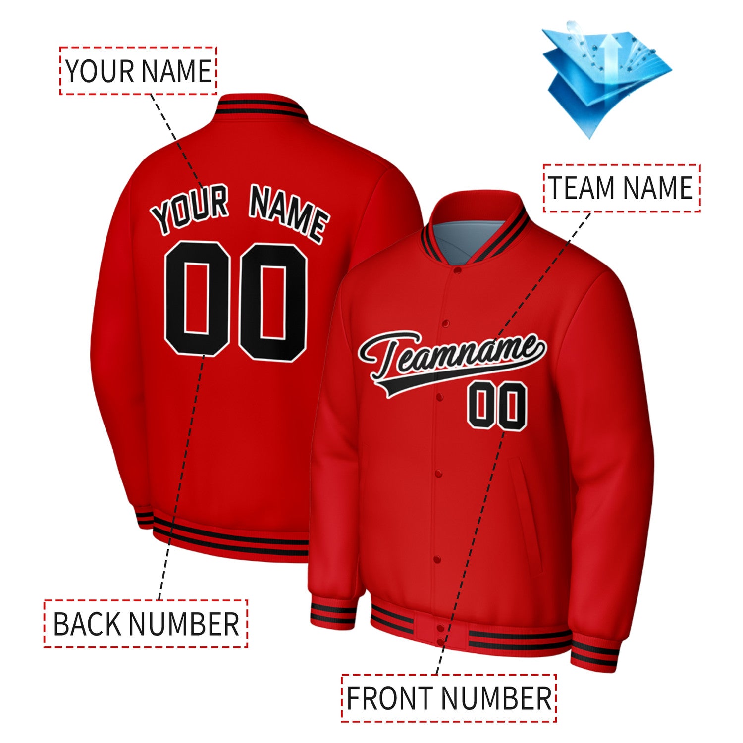 Custom Red & Black Varsity Baseball Jacket | Personalized Jacket with Stitched Name & Number for Adult & Youth