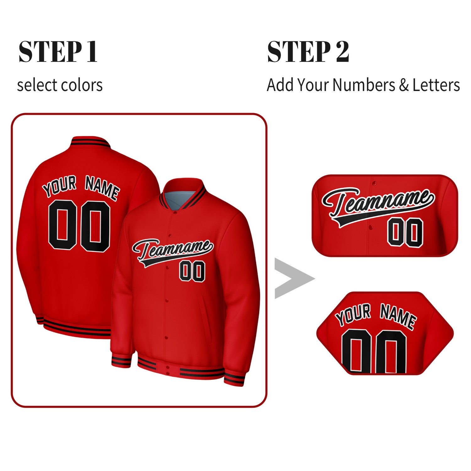 Custom Red & Black Varsity Baseball Jacket | Personalized Jacket with Stitched Name & Number for Adult & Youth