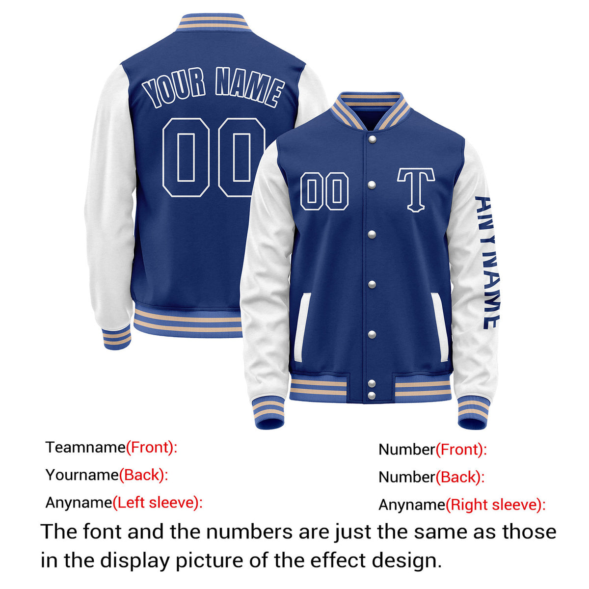 Custom Royal Blue & White Varsity Letterman Jacket | Personalized Baseball Bomber Coat for Adult & Youth