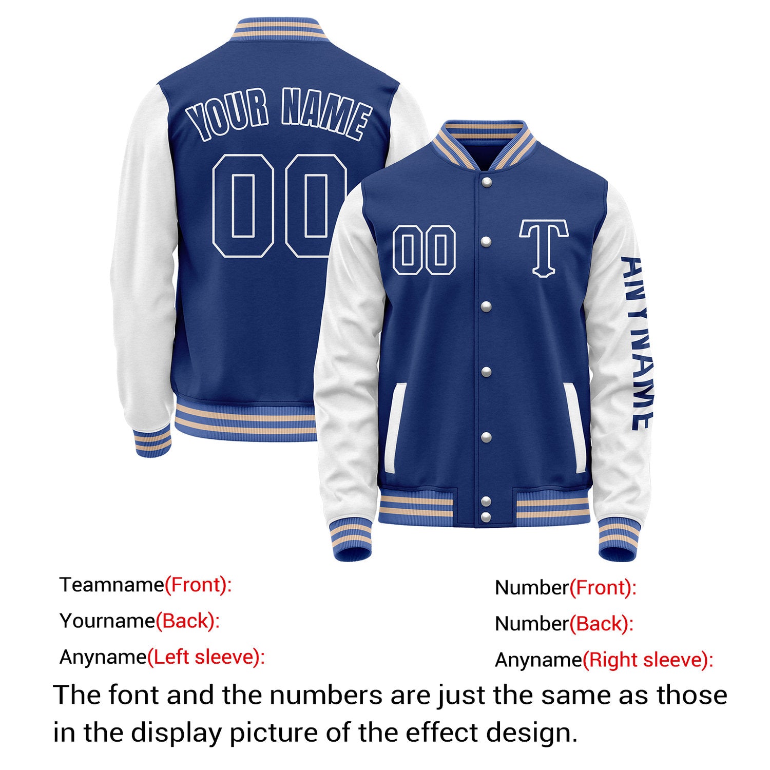 Custom Royal Blue & White Varsity Letterman Jacket | Personalized Baseball Bomber Coat for Adult & Youth