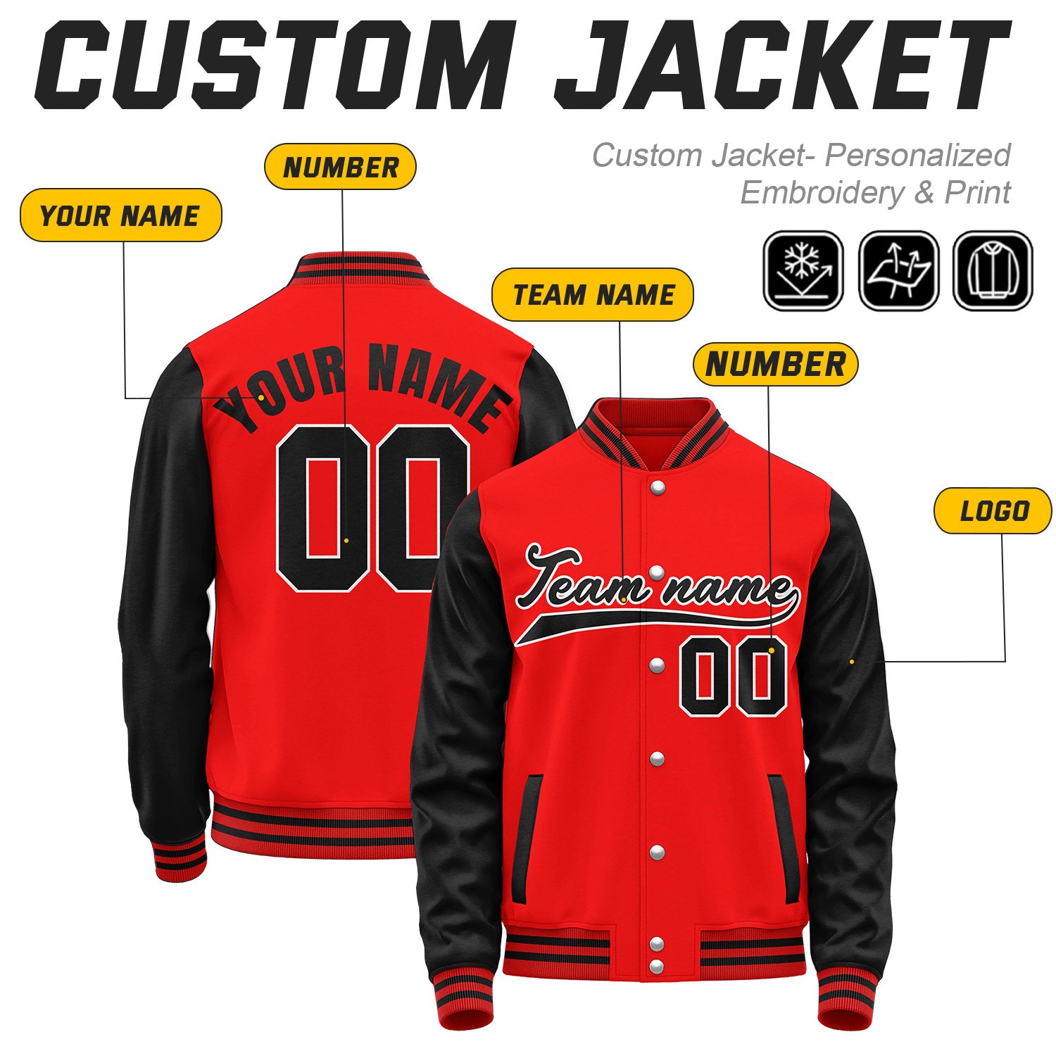 Custom Red & Black Baseball Bomber Jacket | Retro Collegiate Varsity & Letterman