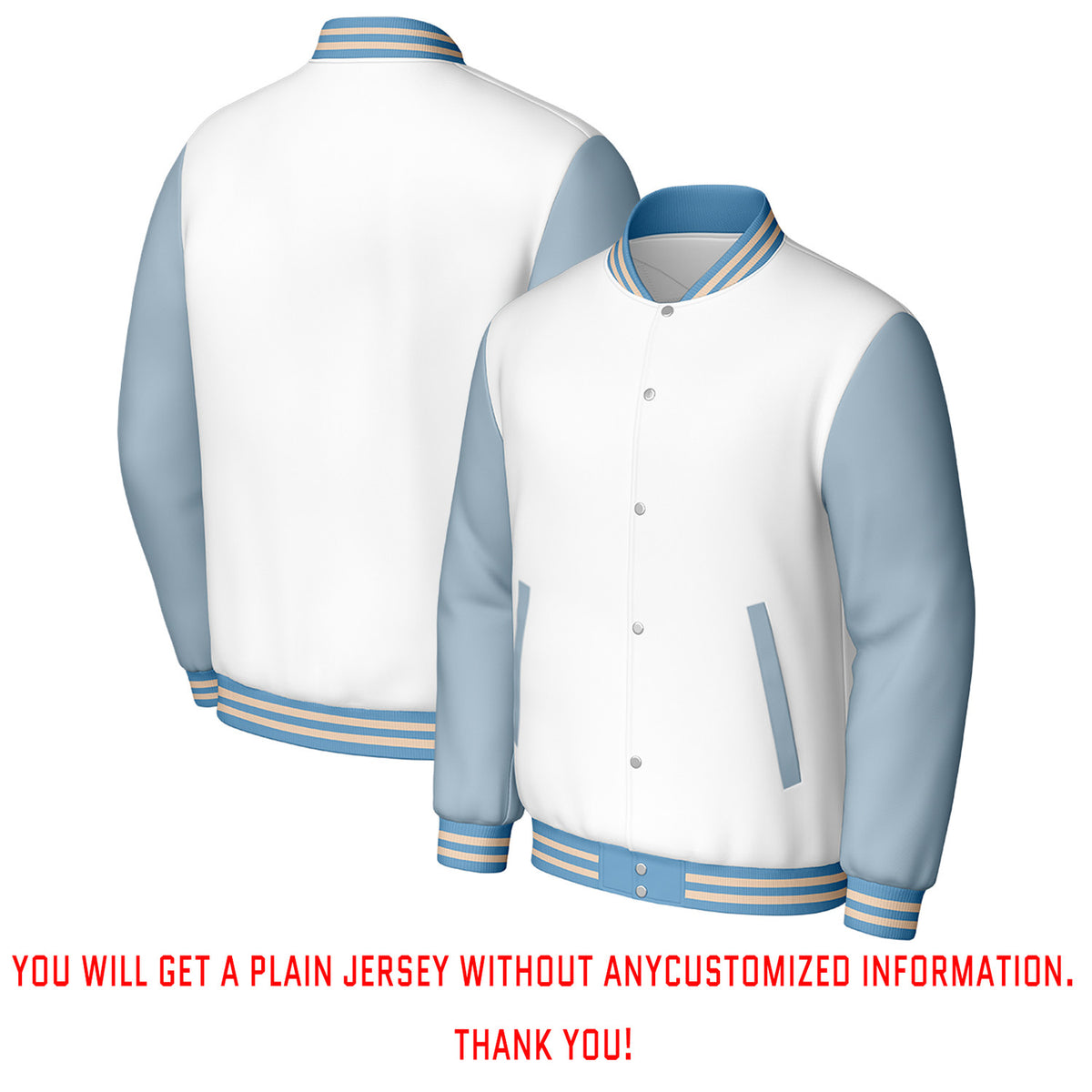 Custom White & Light Blue Varsity Baseball Jacket | Personalized Letterman Baseball Bomber for Adult & Youth