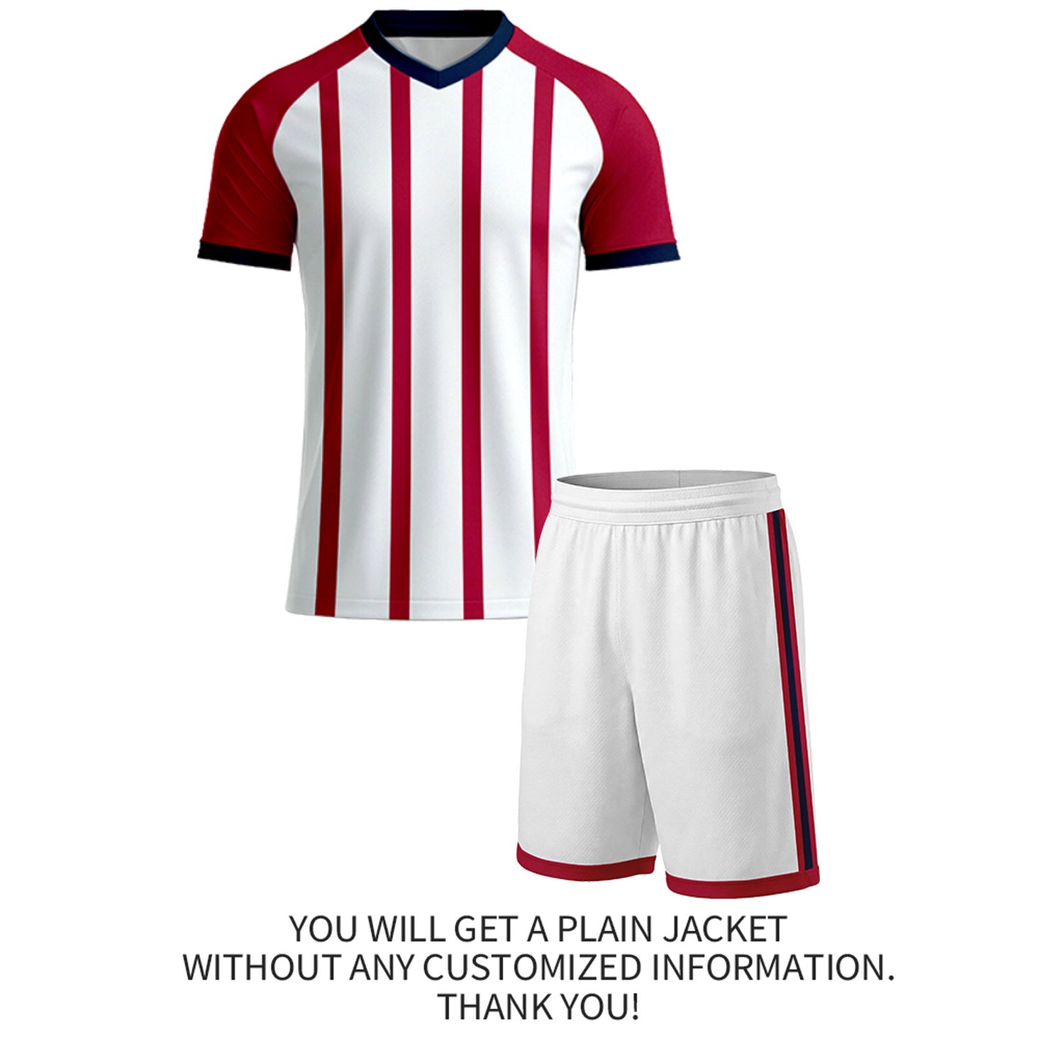 Custom White & Red Vertical Stripe Soccer Uniform Set | Personalized Jersey & Shorts for Youth & Adult