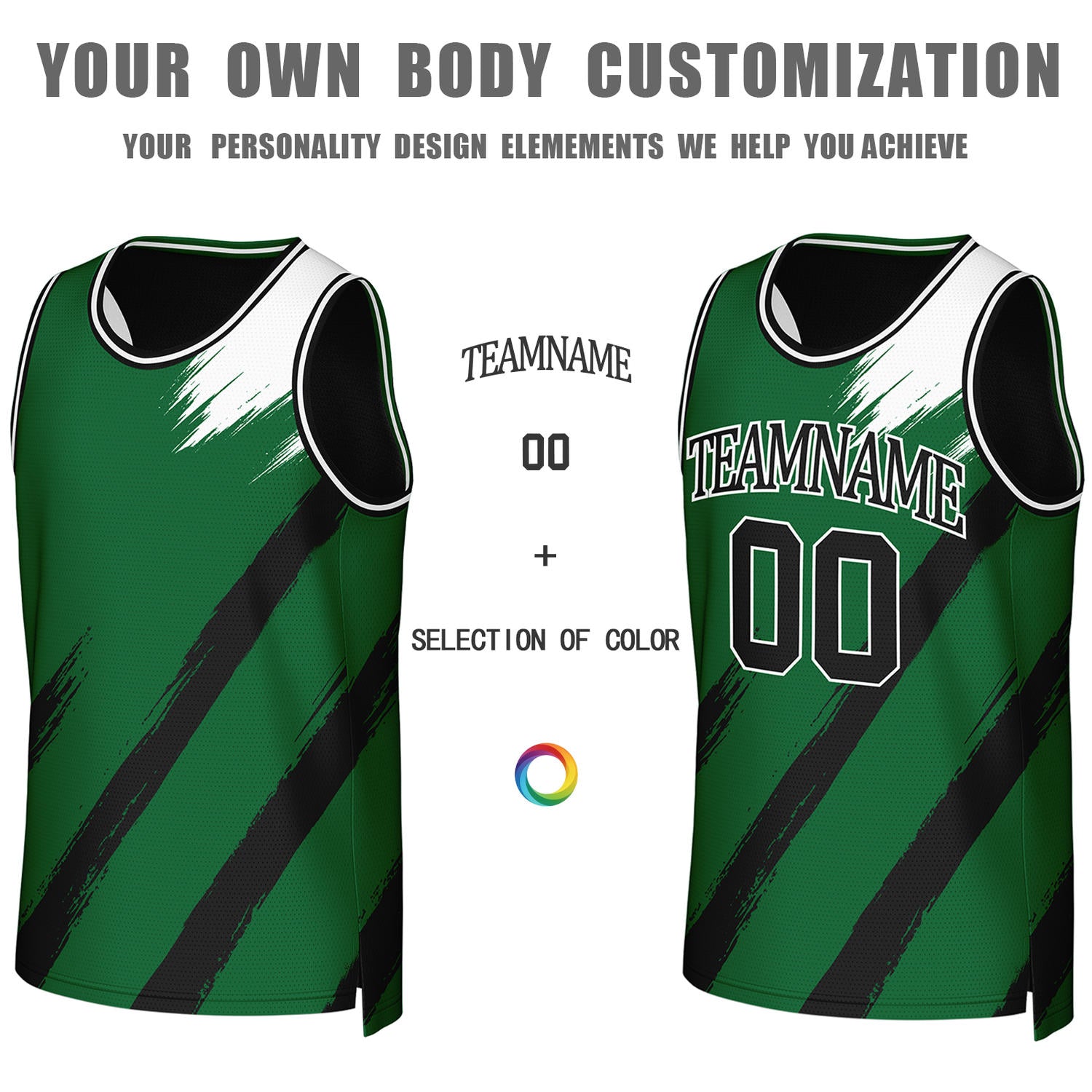 Custom Black & Green Brush Stroke Reversible Basketball Jersey | Personalized Team Uniforms for Adult & Youth