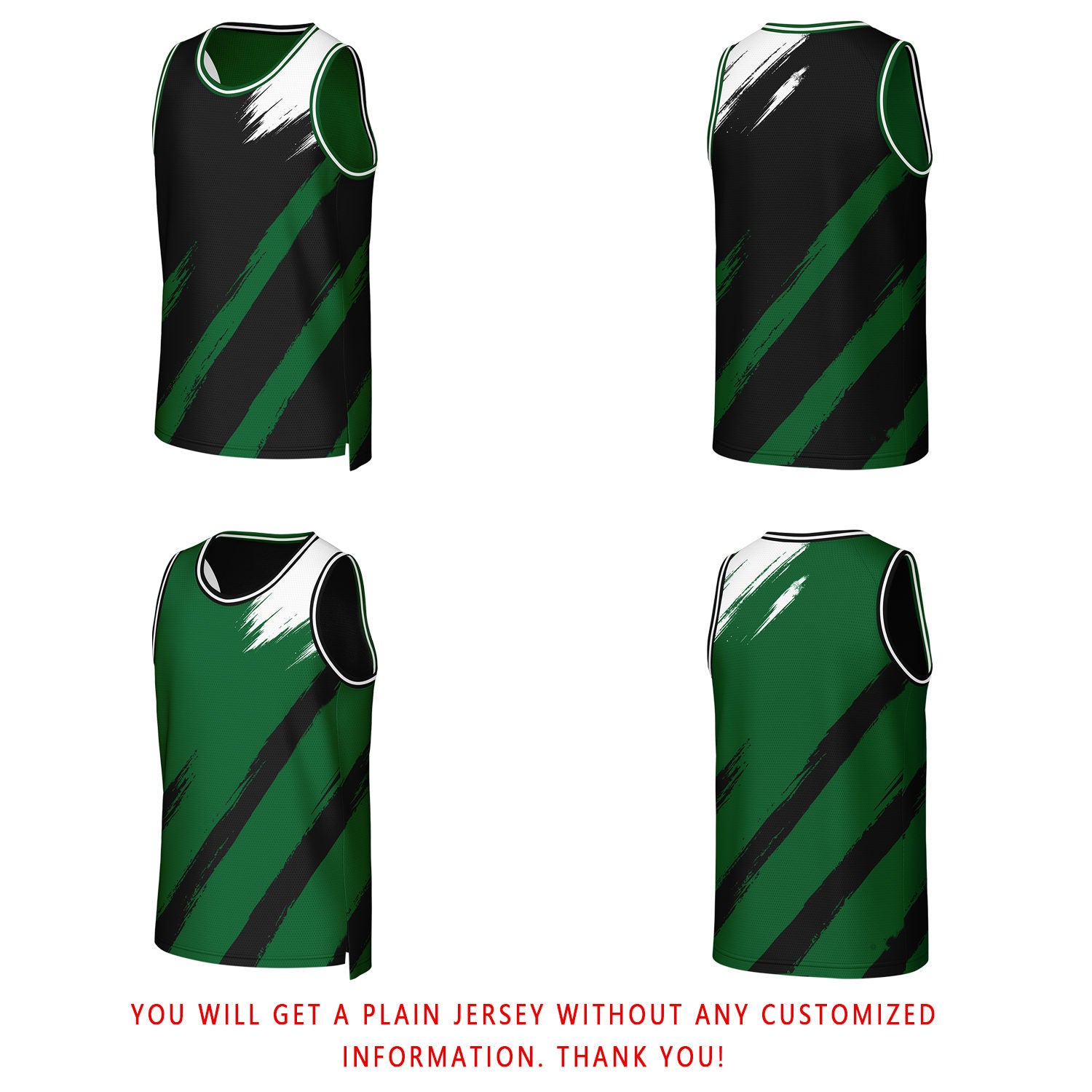 Custom Black & Green Brush Stroke Reversible Basketball Jersey | Personalized Team Uniforms for Adult & Youth