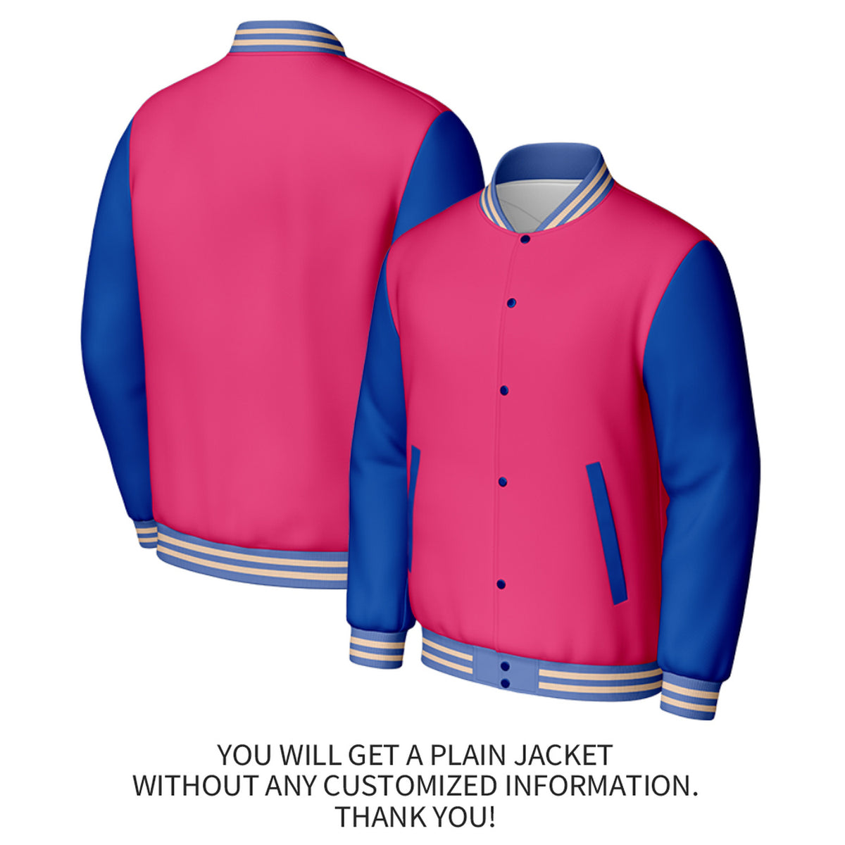 Custom Pink & Blue Varsity Baseball Jacket | Personalized Jacket with Stitched Name & Number for Adult & Youth
