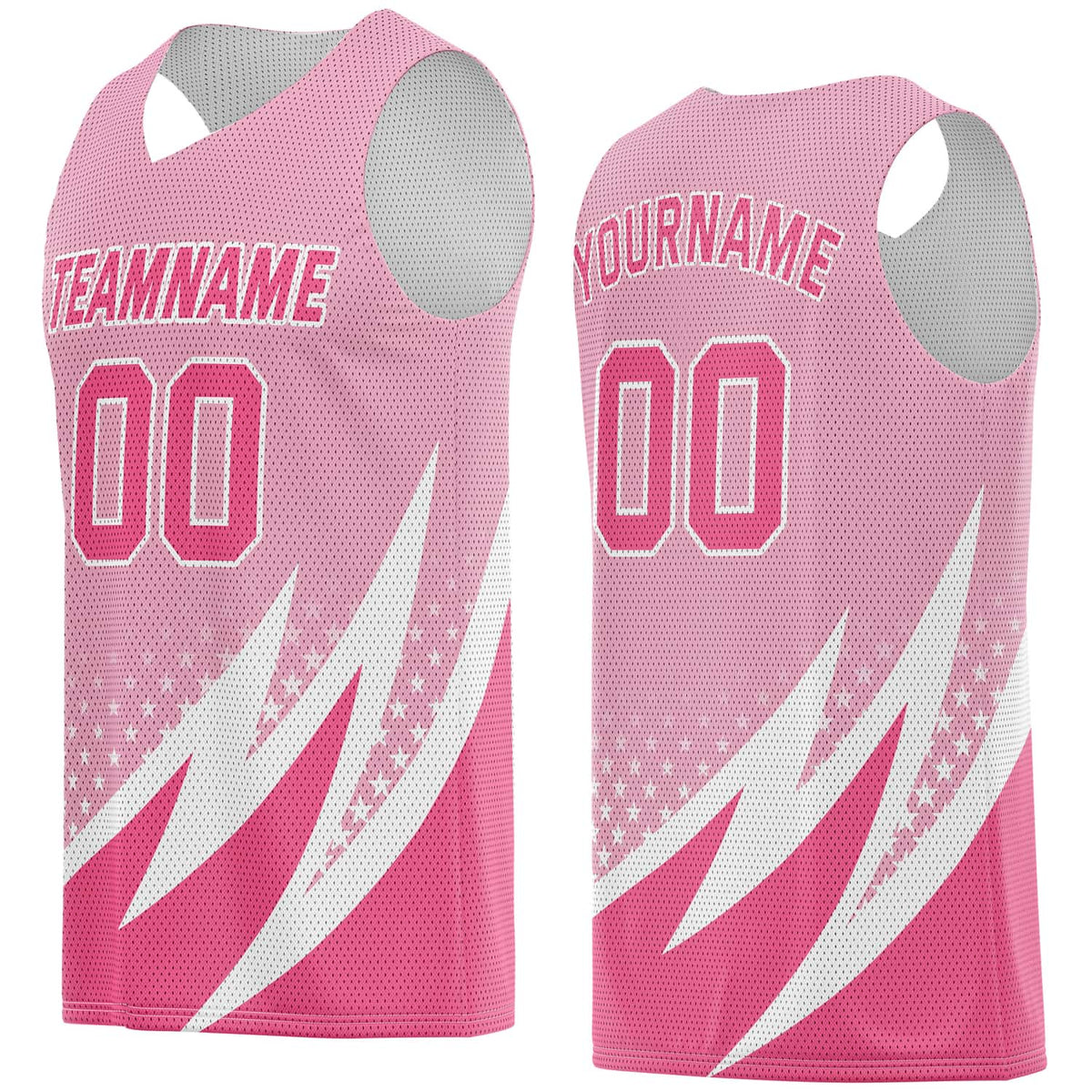 Custom Multi-Pink &amp; White Lightning-Star Pattern Basketball Jersey - Personalized Team Name, Number &amp; LOGO | Vosoli