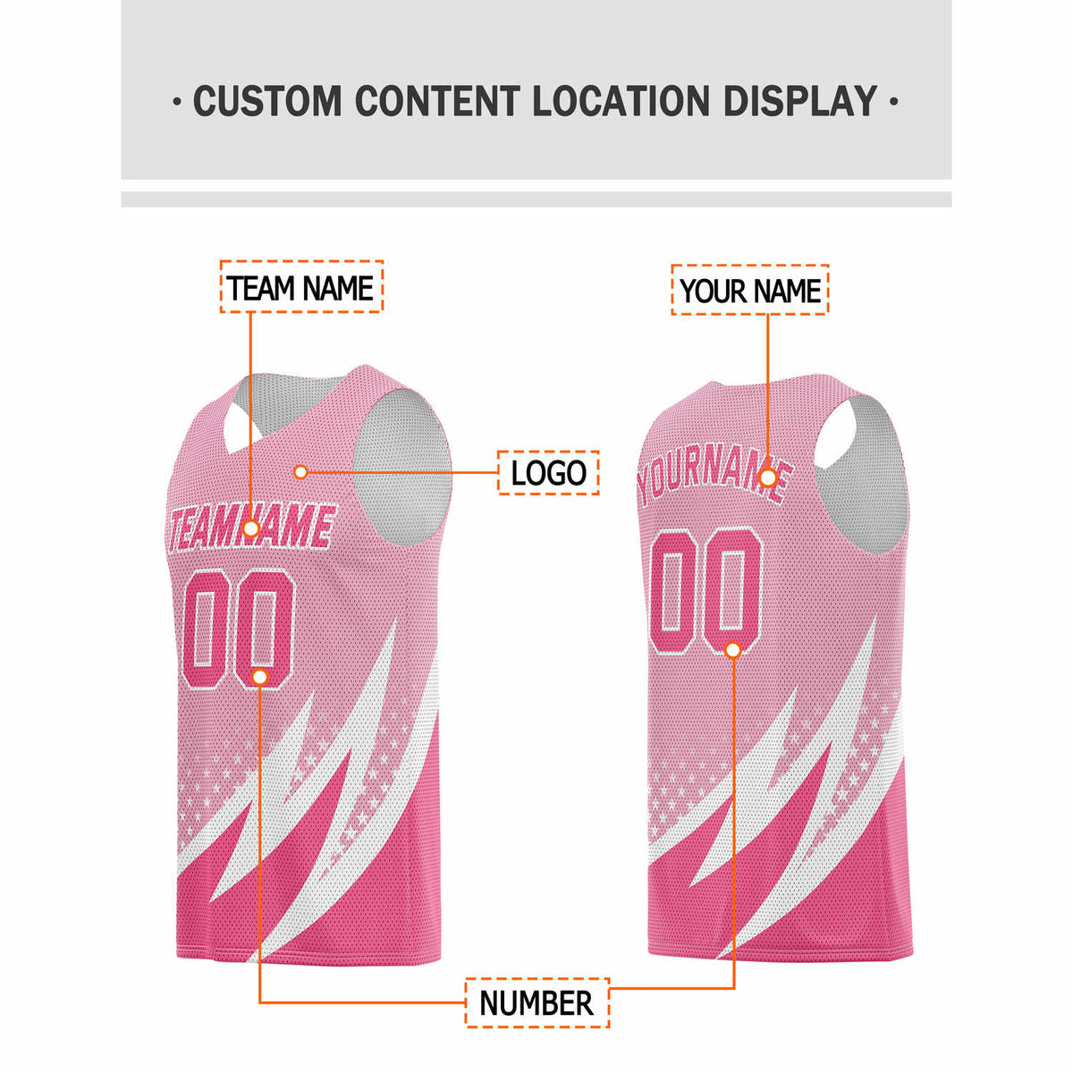 Custom Multi-Pink & White Lightning-Star Pattern Basketball Jersey - Personalized Team Name, Number & LOGO | Vosoli