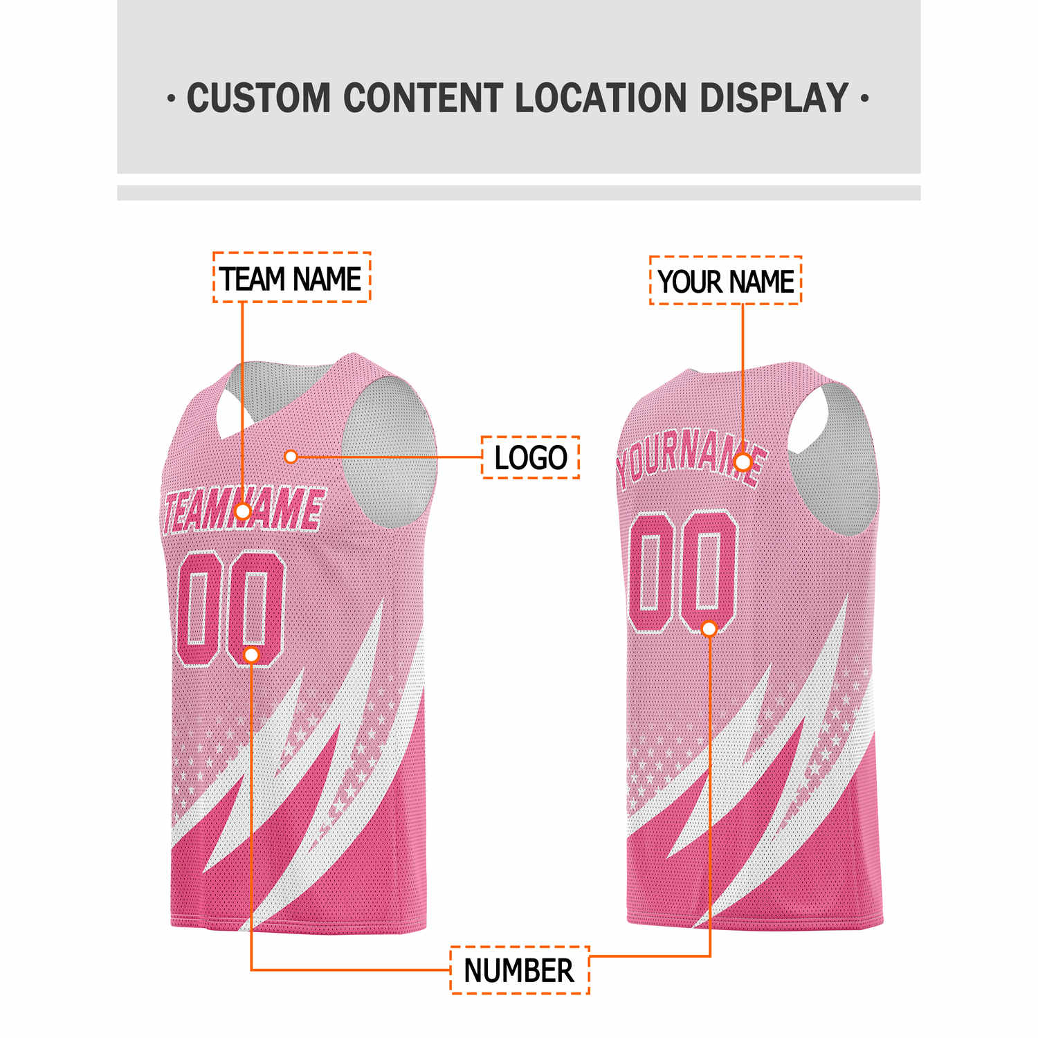 Custom Multi-Pink & White Lightning-Star Pattern Basketball Jersey - Personalized Team Name, Number & LOGO | Vosoli